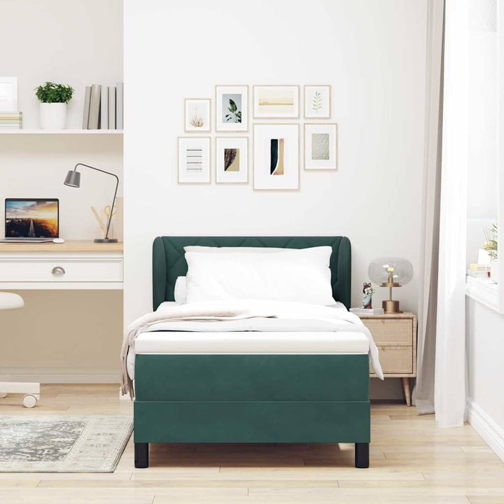 Box spring seng med hovedgærde Mørkegrøn 90 x 200 cm Fløjl