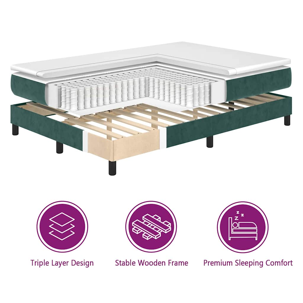 Box spring seng med hovedgærde Mørkegrøn 90 x 200 cm Fløjl