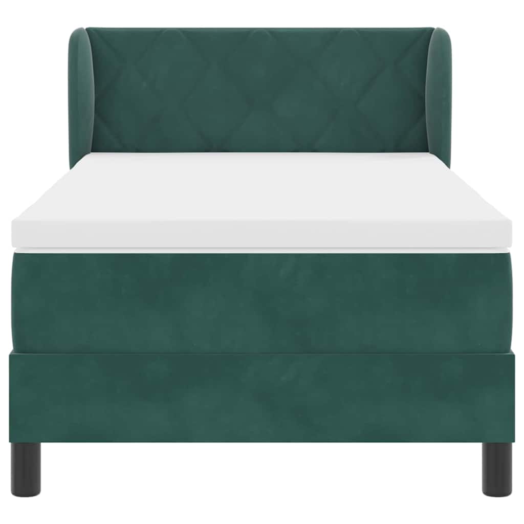Box spring seng med hovedgærde Mørkegrøn 90 x 200 cm Fløjl