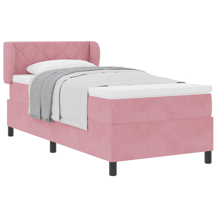 Box spring seng med hovedgærde Lyserød 90 x 200 cm Fløjl