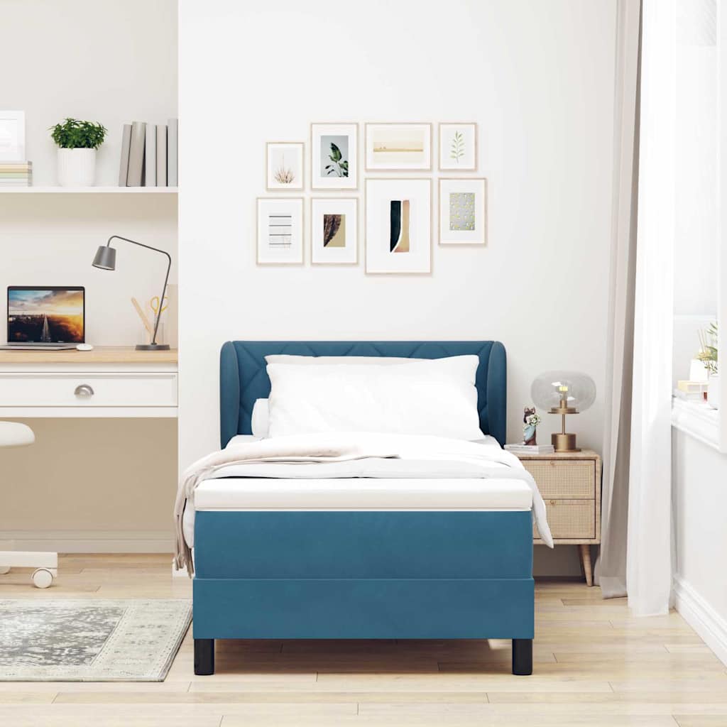 Box spring seng med hovedgærde Mørkeblå 100 x 200 cm Fløjl