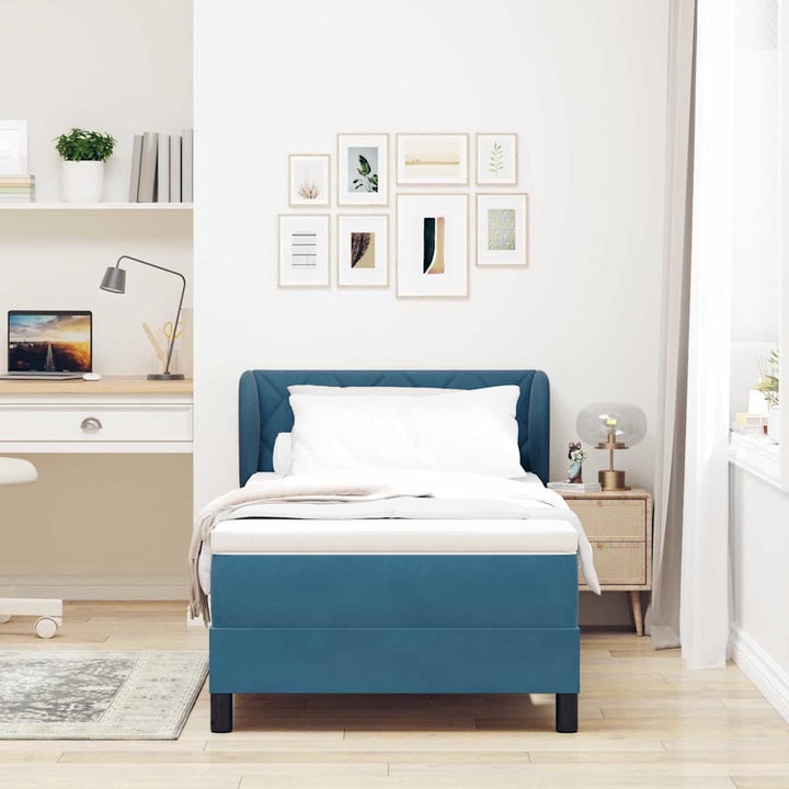 Box spring seng med hovedgærde Mørkeblå 100 x 200 cm Fløjl