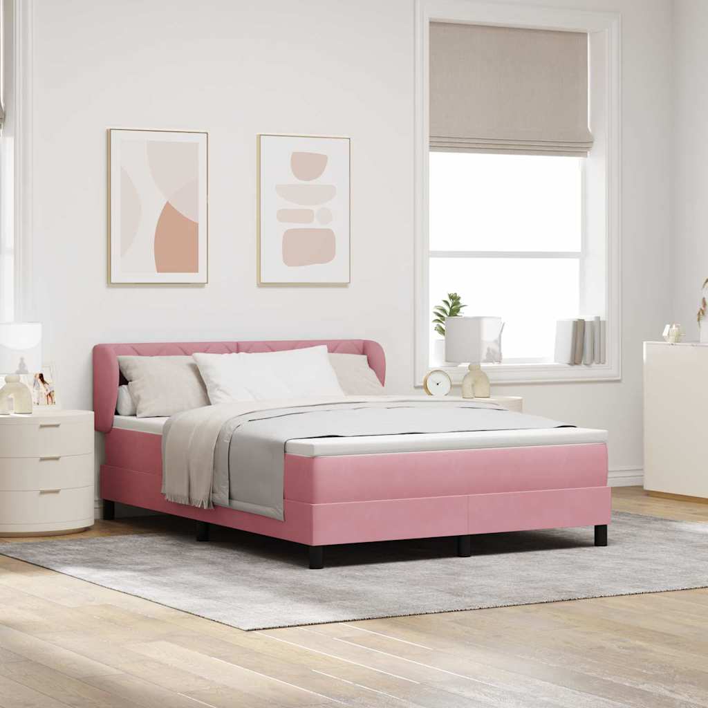 Box spring seng med hovedgærde Lyserød 140 x 190 cm Fløjl