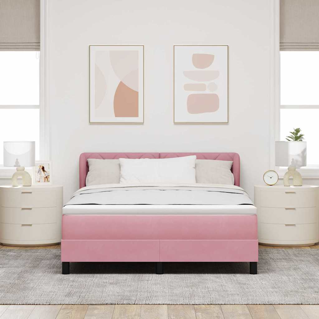 Box spring seng med hovedgærde Lyserød 140 x 190 cm Fløjl