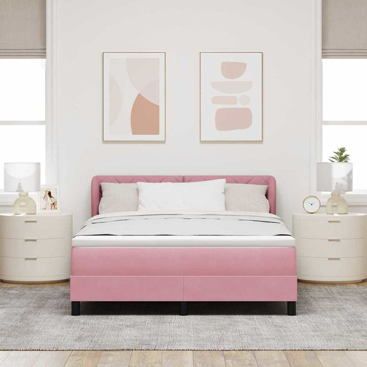 Box spring seng med hovedgærde Lyserød 140 x 190 cm Fløjl