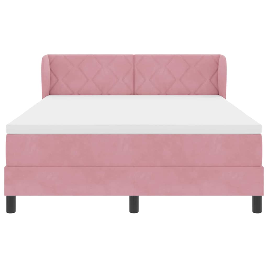 Box spring seng med hovedgærde Lyserød 140 x 190 cm Fløjl