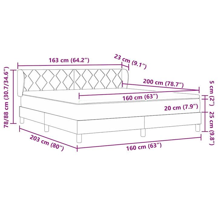Box spring seng med hovedgærde Mørkegrå 160 x 200 cm Fløjl