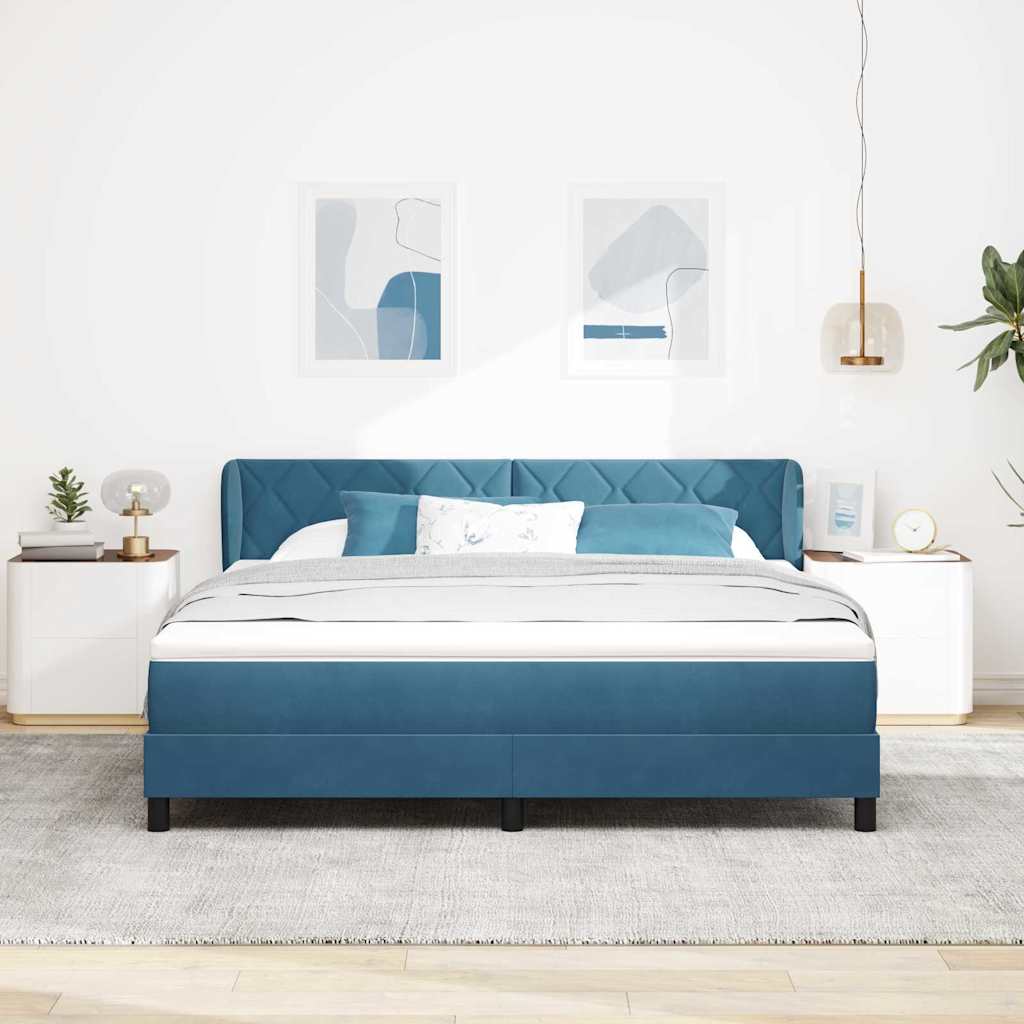 Box spring seng med hovedgærde Mørkeblå 180 x 200 cm Fløjl