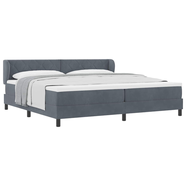 Box spring seng med hovedgærde Mørkegrå 200 x 200 cm Fløjl