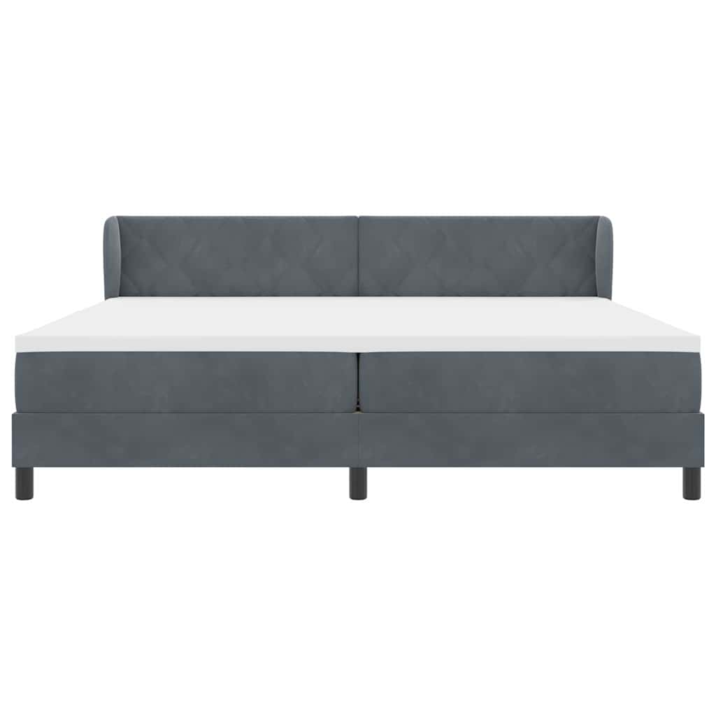 Box spring seng med hovedgærde Mørkegrå 200 x 200 cm Fløjl