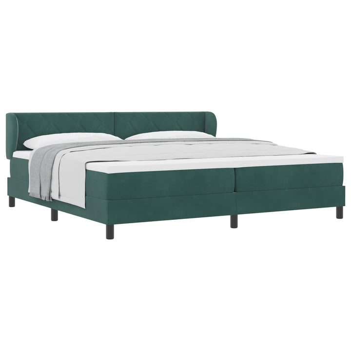 Box spring seng med hovedgærde Mørkegrøn 200 x 200 cm Fløjl