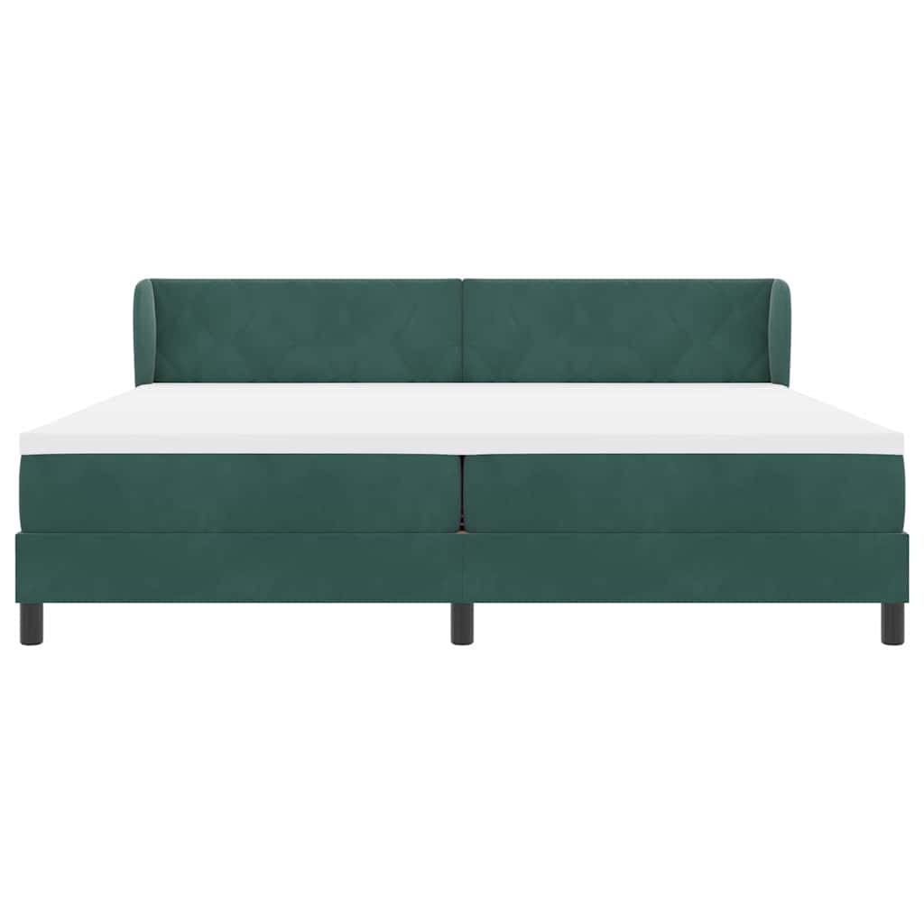 Box spring seng med hovedgærde Mørkegrøn 200 x 200 cm Fløjl