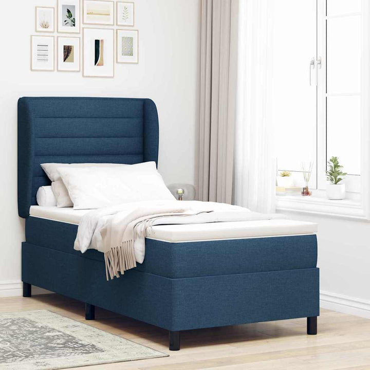 Box spring seng med madras med hovedgærde Blå 90 x 190 cm Stof