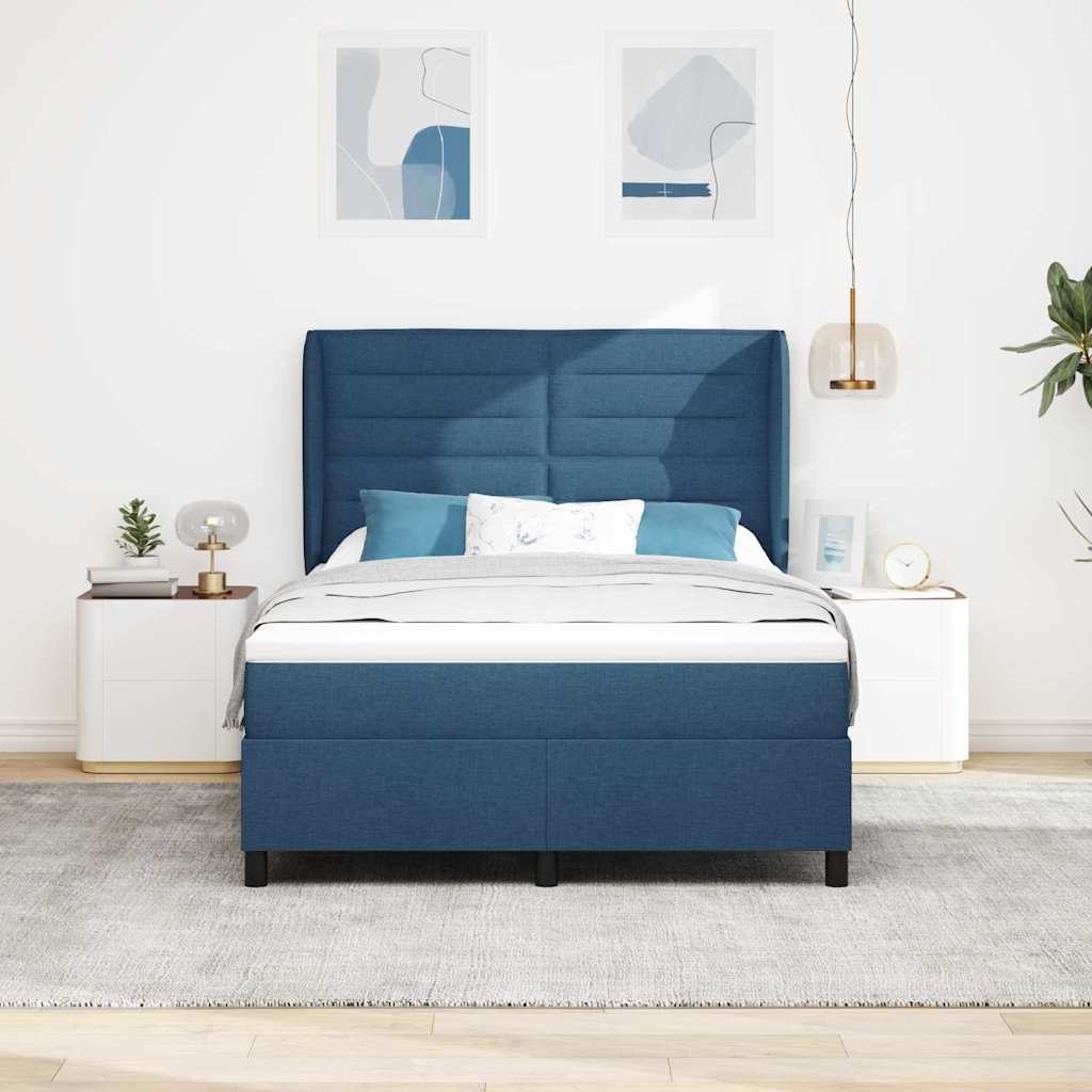 Box spring seng med madras med hovedgærde Blå 160 x 200 cm Stof