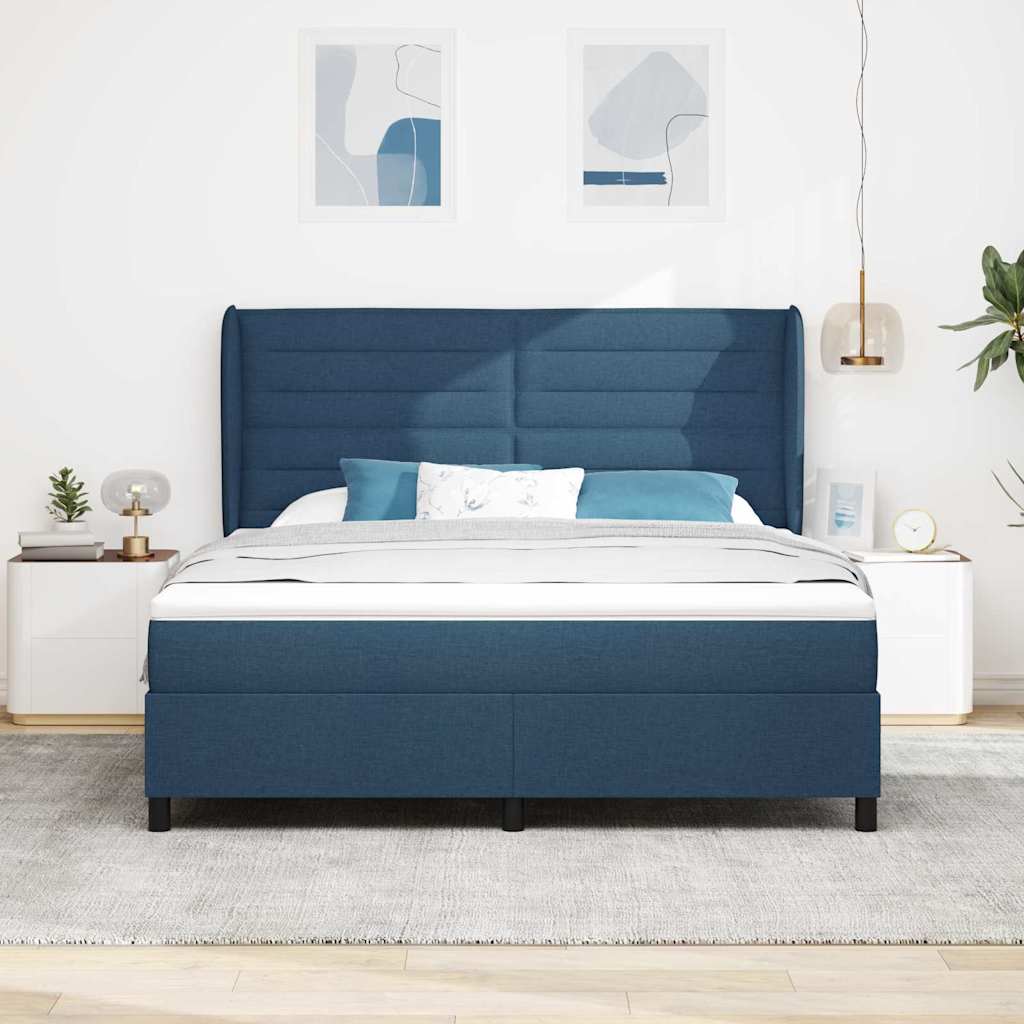 Box spring seng med madras med hovedgærde Blå 180 x 200 cm Stof