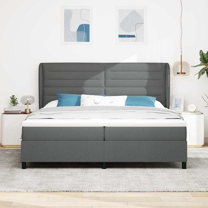 Box spring seng med madras Mørkegrå 200 x 200 cm Stof
