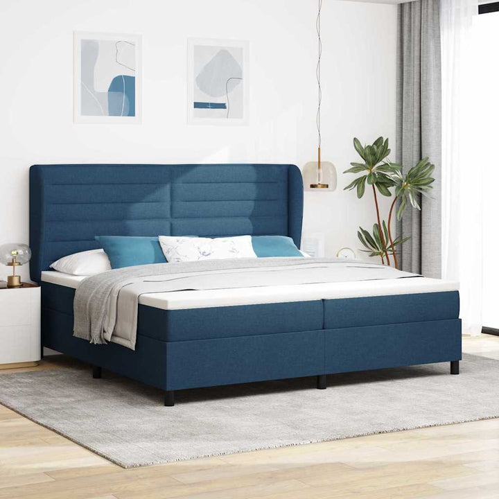 Box spring seng med madras med hovedgærde Blå 200 x 200 cm Stof