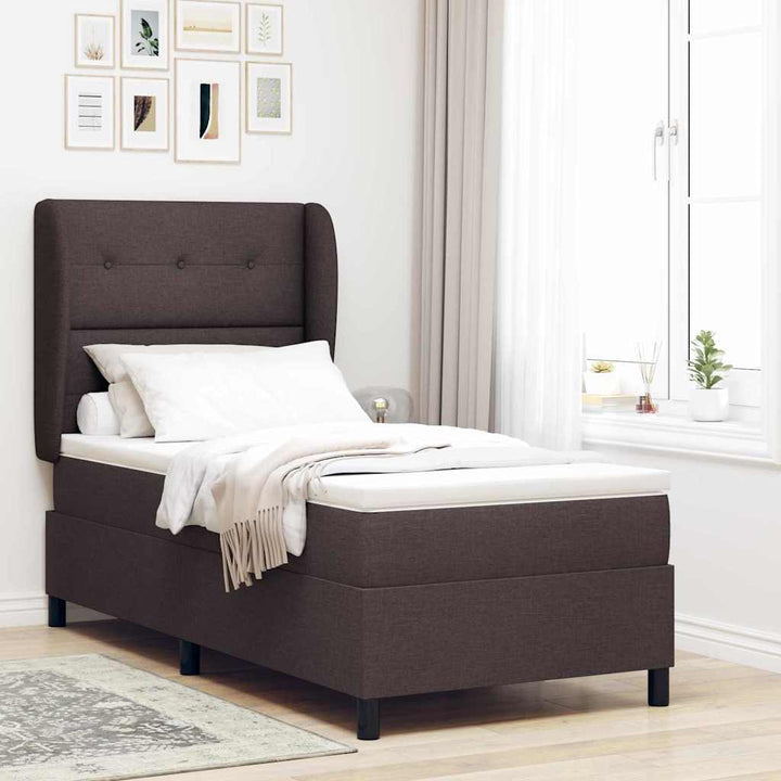 Box spring seng med madras Mørkebrun 90 x 190 cm Stof