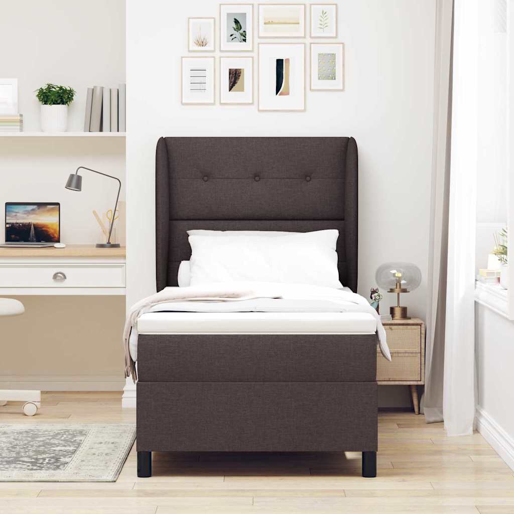 Box spring seng med madras Mørkebrun 90 x 190 cm Stof