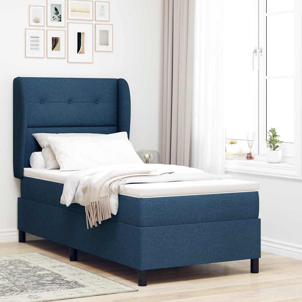 Box spring seng med hovedgærde Blå 90 x 190 cm Stof