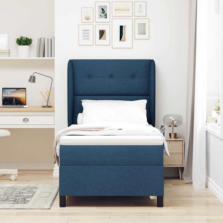 Box spring seng med hovedgærde Blå 90 x 190 cm Stof