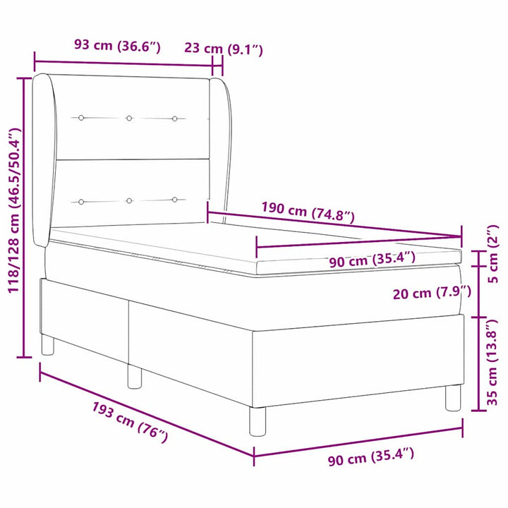 Box spring seng med hovedgærde Blå 90 x 190 cm Stof