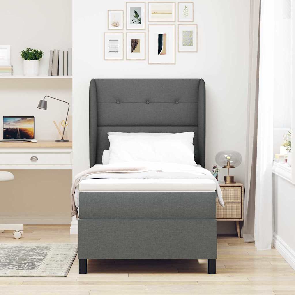 Box spring seng med hovedgærde Mørkegrå 90 x 200 cm Stof