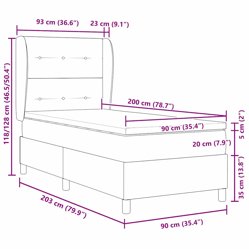 Box spring seng med hovedgærde Mørkegrå 90 x 200 cm Stof