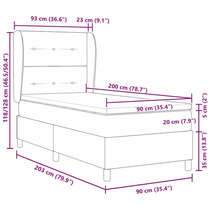 Box spring seng med hovedgærde Mørkegrå 90 x 200 cm Stof