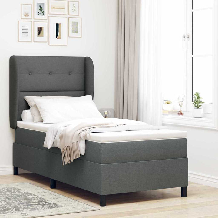 Box spring seng med hovedgærde Mørkegrå 100 x 200 cm Stof