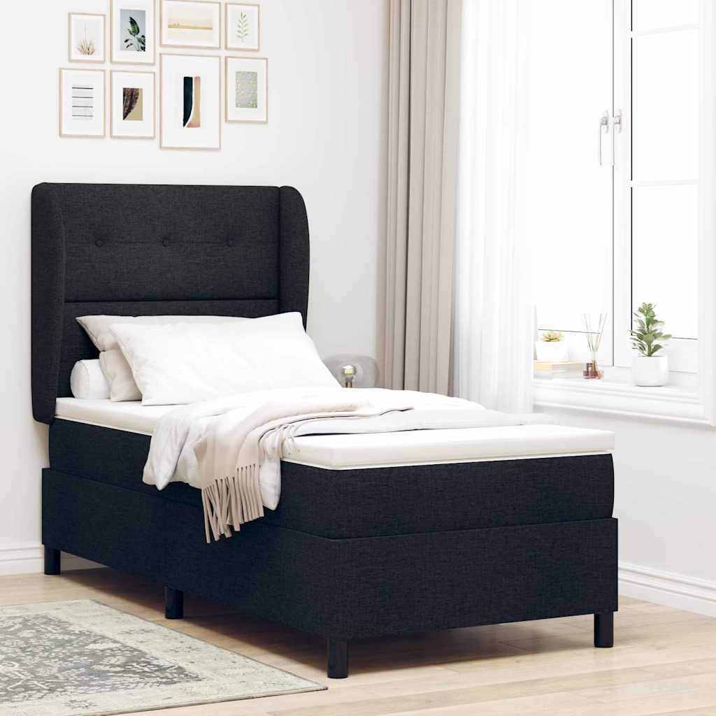 Box spring seng med hovedgærde Sort 100 x 200 cm Stof