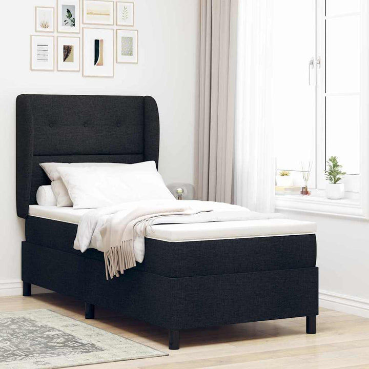 Box spring seng med hovedgærde Sort 100 x 200 cm Stof