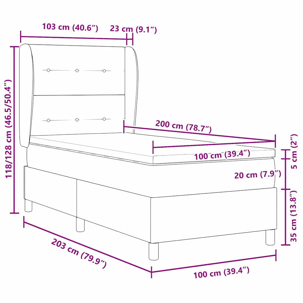 Box spring seng med hovedgærde Sort 100 x 200 cm Stof