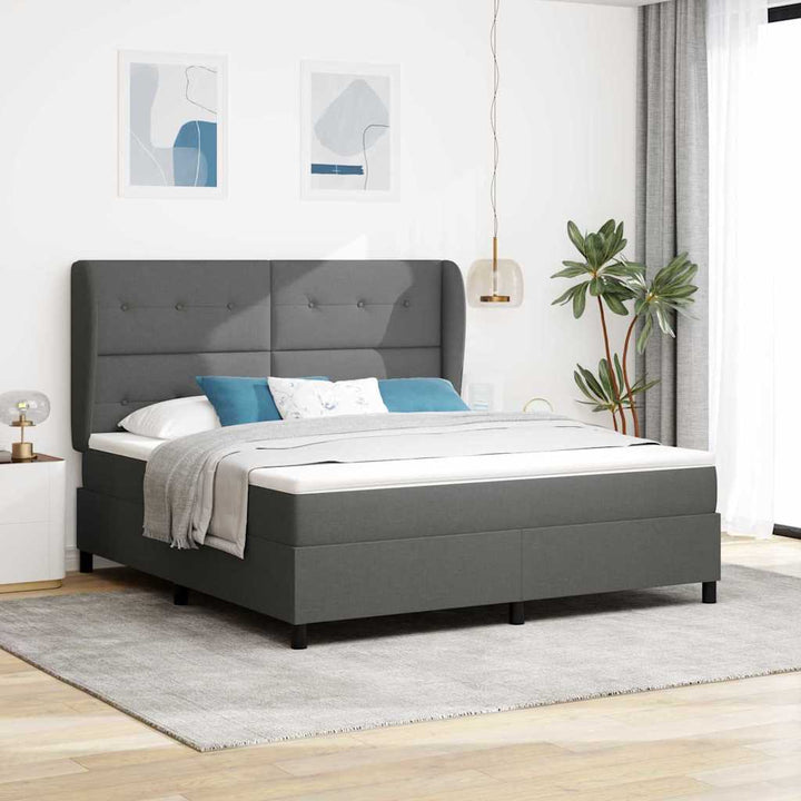 Box spring seng med hovedgærde Mørkegrå 180 x 200 cm Stof