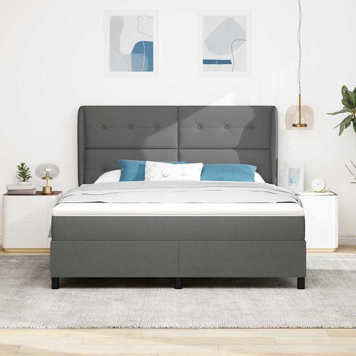 Box spring seng med hovedgærde Mørkegrå 180 x 200 cm Stof