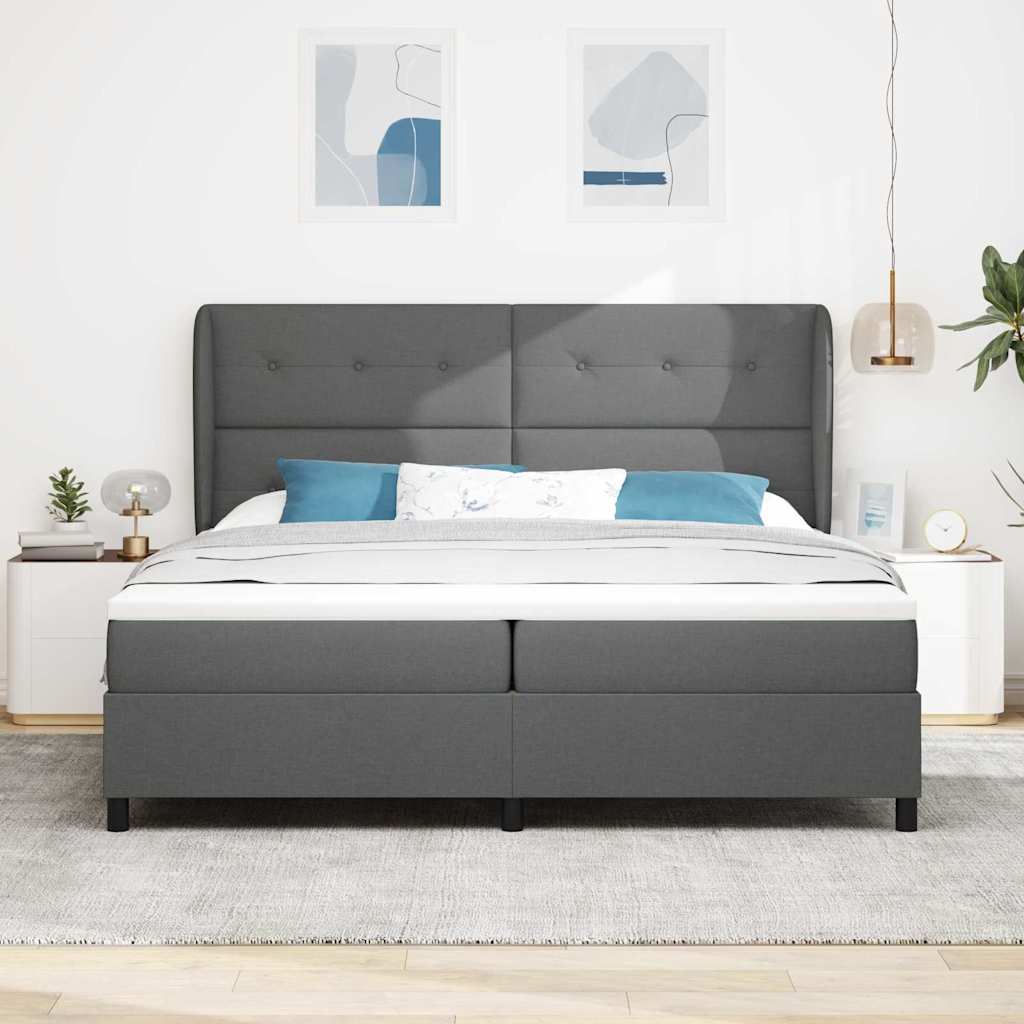 Box spring seng med hovedgærde Mørkegrå 200 x 200 cm Stof