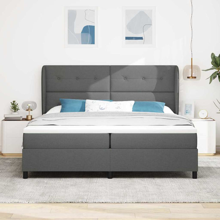 Box spring seng med hovedgærde Mørkegrå 200 x 200 cm Stof