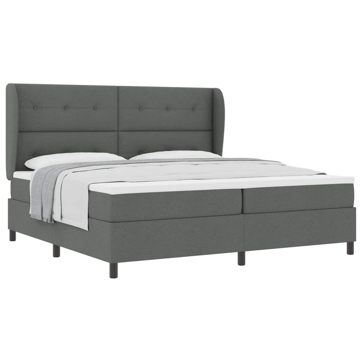 Box spring seng med hovedgærde Mørkegrå 200 x 200 cm Stof