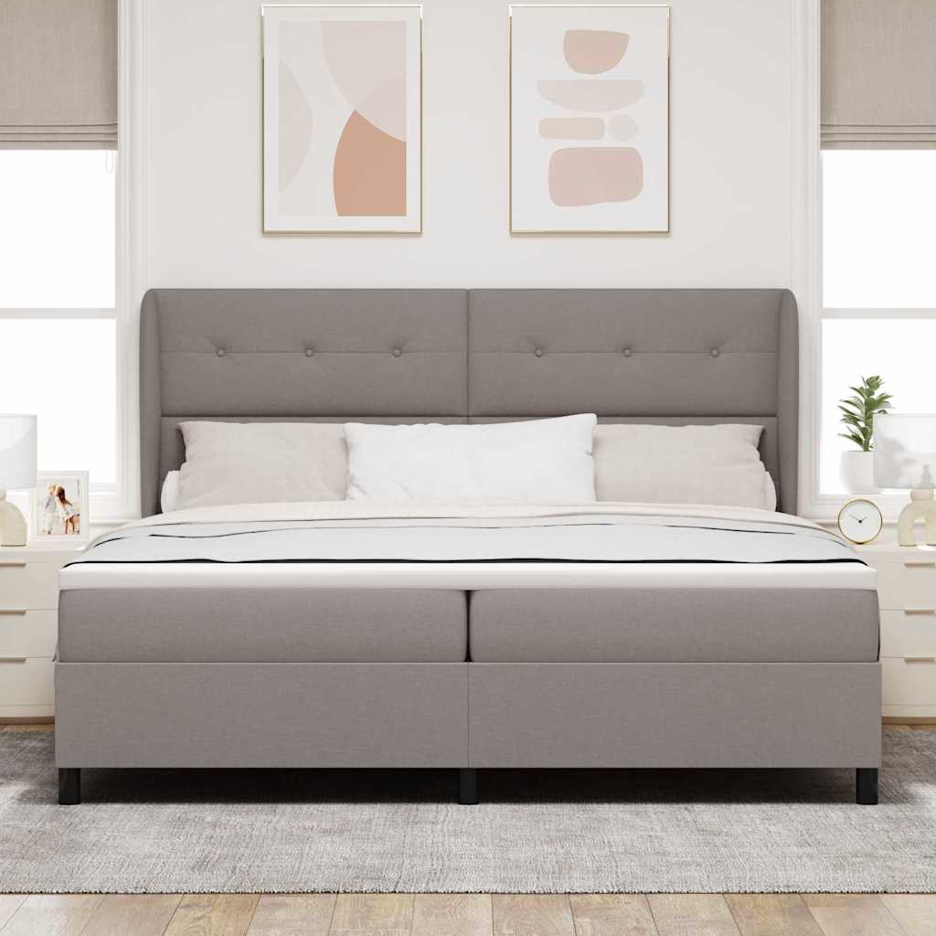 Box spring seng med hovedgærde Gråbrun 200 x 200 cm Stof