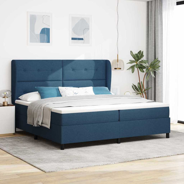 Box spring seng med madras med hovedgærde Blå 200 x 200 cm Stof