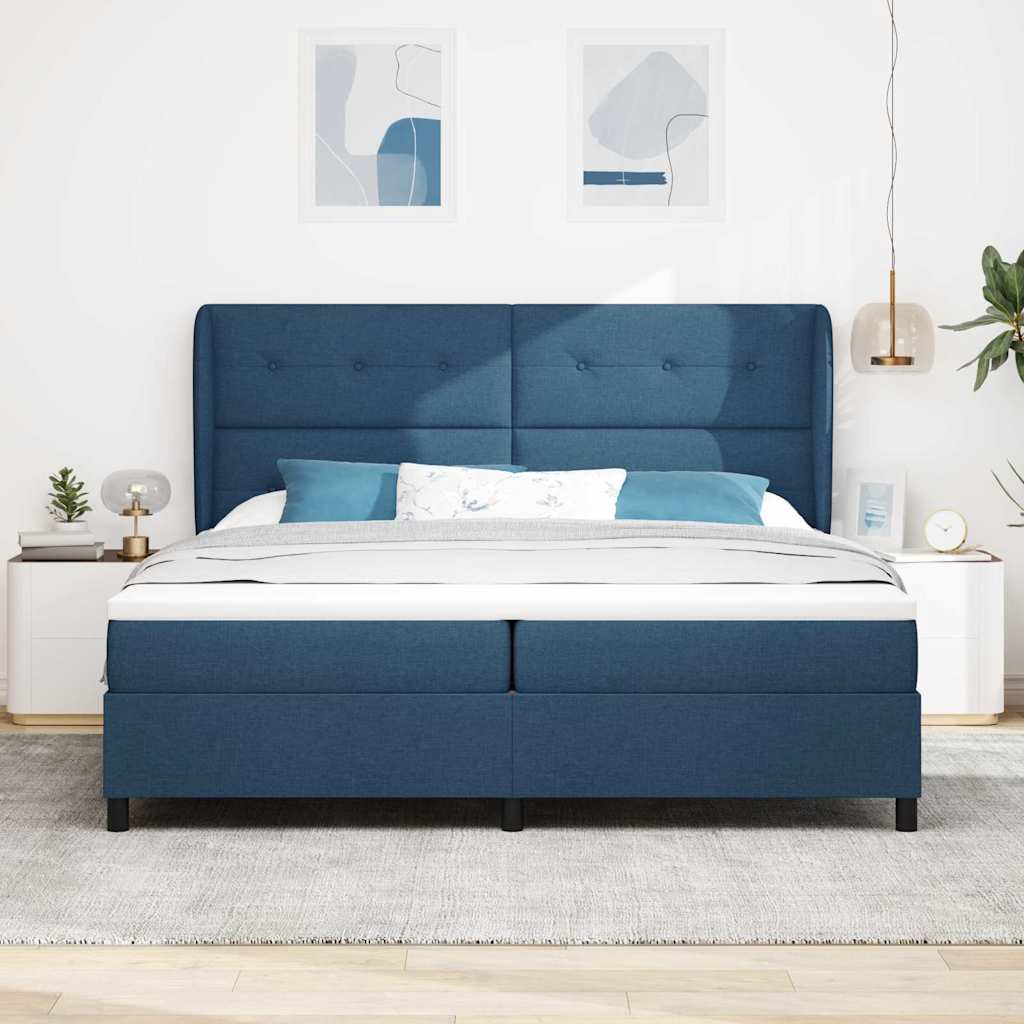 Box spring seng med madras med hovedgærde Blå 200 x 200 cm Stof