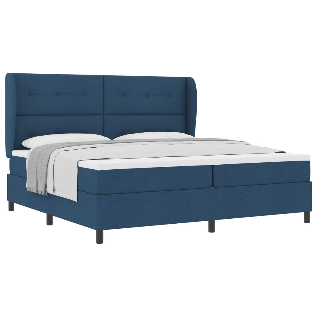 Box spring seng med madras med hovedgærde Blå 200 x 200 cm Stof
