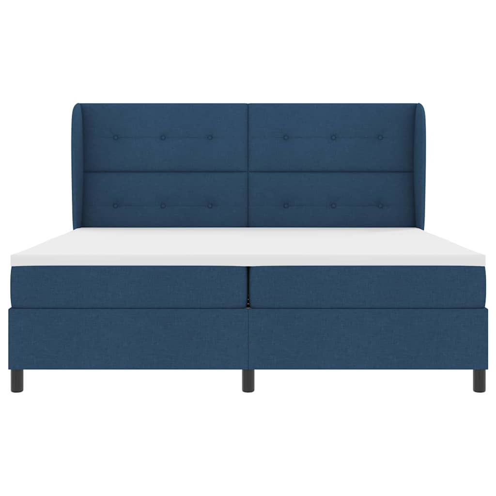 Box spring seng med madras med hovedgærde Blå 200 x 200 cm Stof