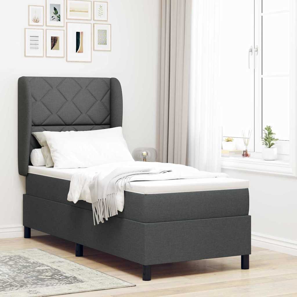 Box spring seng med hovedgærde Mørkegrå 80 x 200 cm Stof