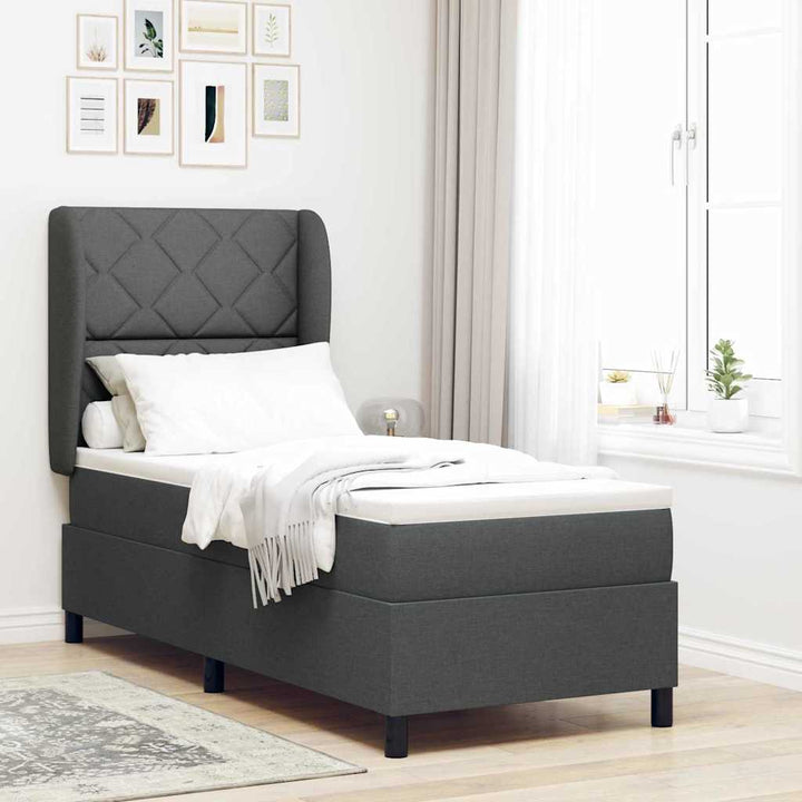 Box spring seng med hovedgærde Mørkegrå 80 x 200 cm Stof