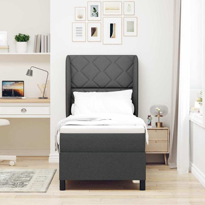 Box spring seng med hovedgærde Mørkegrå 80 x 200 cm Stof