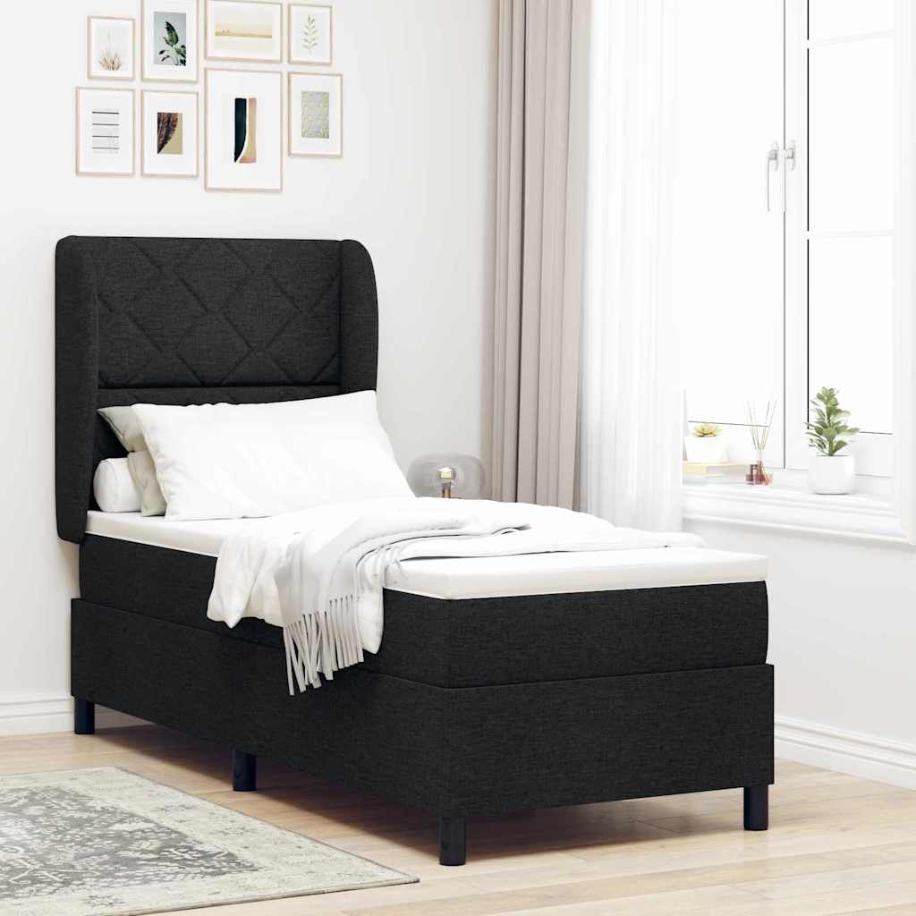 Box spring seng med hovedgærde Sort 80 x 200 cm Stof