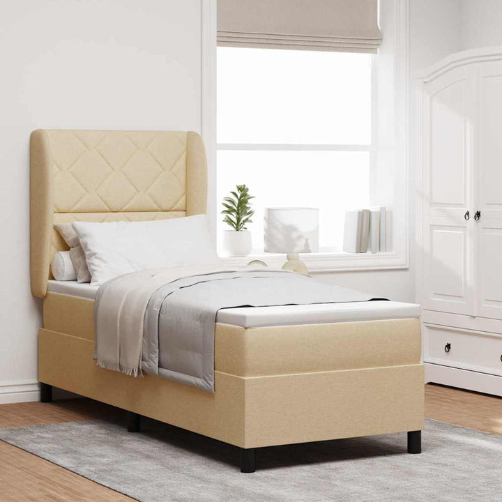 Box spring seng med pude med hovedgærde Creme 80 x 200 cm Stof