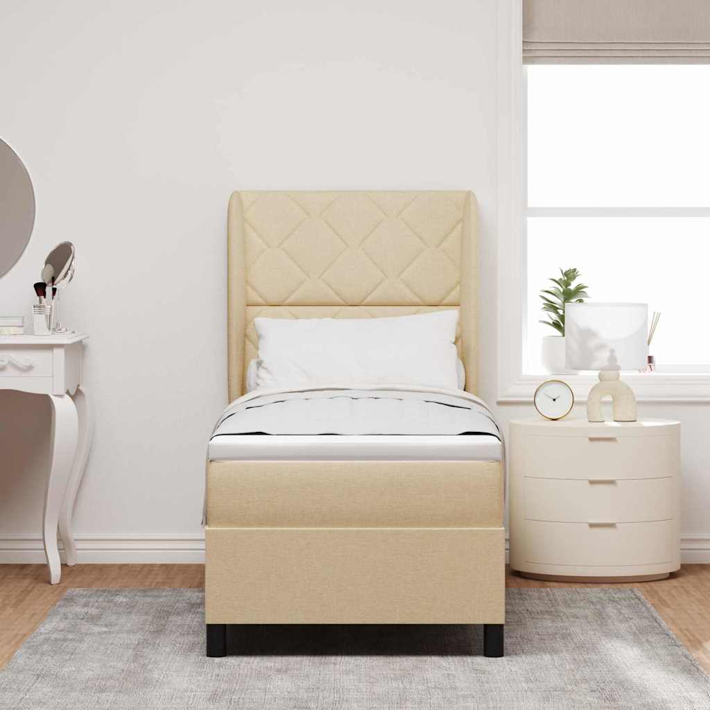 Box spring seng med pude med hovedgærde Creme 80 x 200 cm Stof
