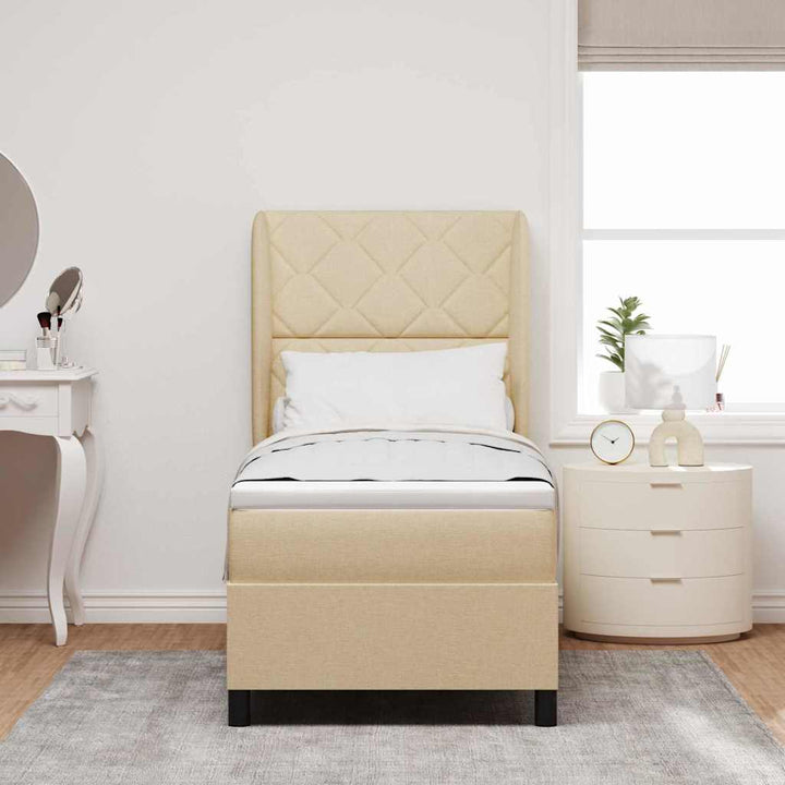 Box spring seng med pude med hovedgærde Creme 80 x 200 cm Stof